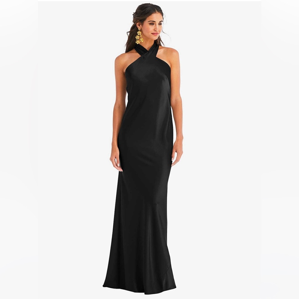 LOVELY IMOGEN LBO25 Lux Charmeuse Drape Twist Halter Gown Size Small WORN 1x